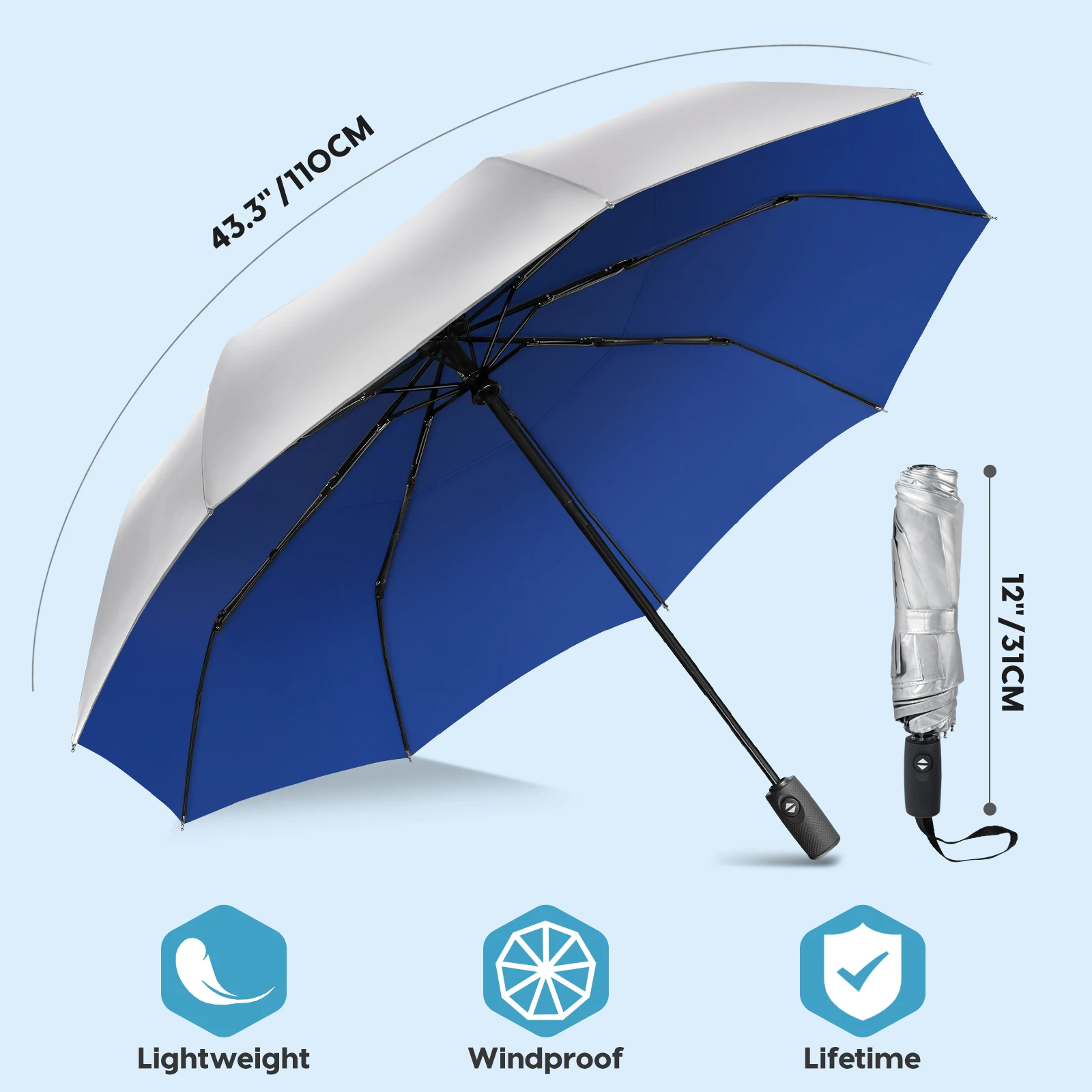 Full Automatic Titanium silver 9 Ribs Umbrella Anti UV Sun Umbrella Rain Windproof Folding Portable Umbrella for Women UPF