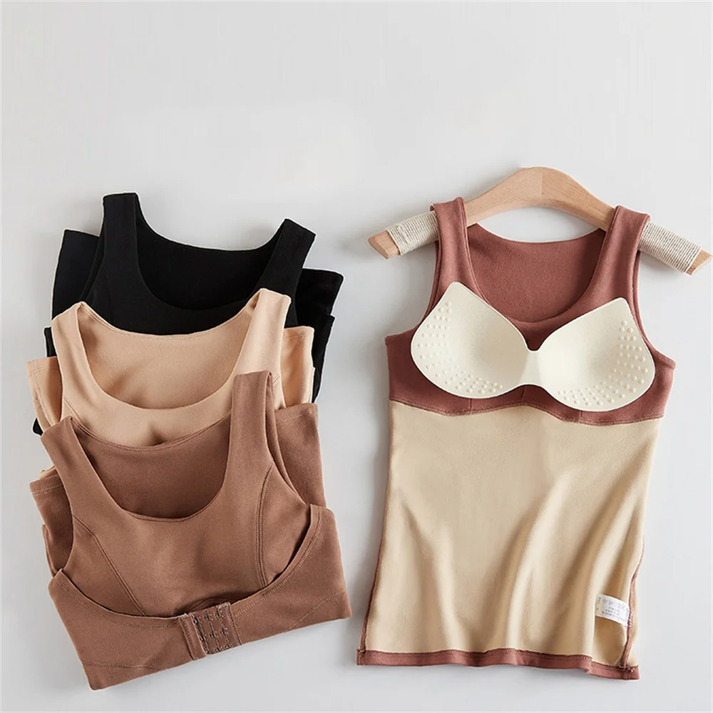 Velvet Warm Vest For Women Keep Warm Underwear Women Winter Thermo Shaping And Abdominal  Large Size Vest Tops With Bra Pad