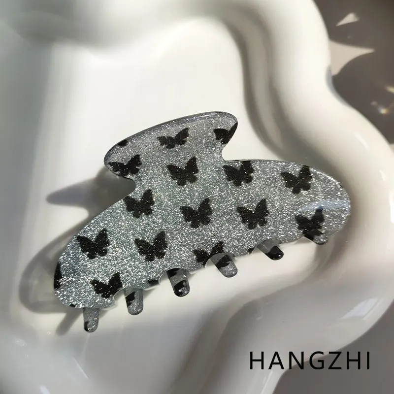 HANGZHI Fashion Glitter Shark Hair Claw Color Butterfly Y2K Headwear for Women Girl 2023 Summer Travel Outdoor Hair Accessories