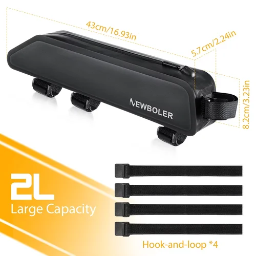 Imagen 2 del producto NEWBOLER-bolsa para bicicleta de 2L, bolsa portátil para tubo frontal, bolsa para ciclismo de montaña y carretera, bolsa ultraligera de gran capacidad para ciclismo