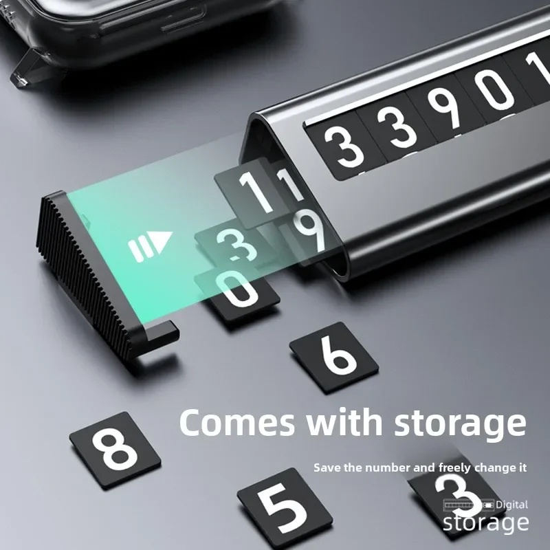 Alloy Number Storage Parking Plate, Temporary Phone Sign, Hidden Digit Dashboard Card for Auto Interior Accessories