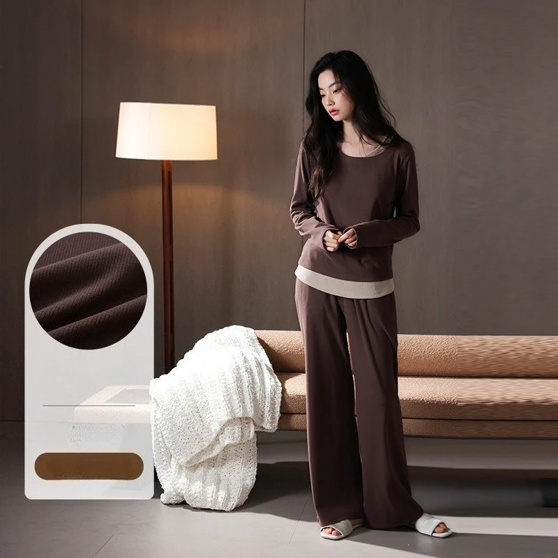 

Women's Fashion Spring and Autumn New Long Sleeve Long Pants German Velvet Warm and Comfortable Home Set Can be worn externally
