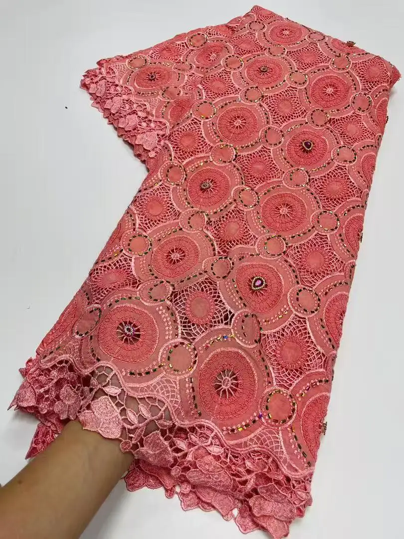 

African Guipure Cord Lace Fabric 2026 High Quality 3D Applique Nigerian Water Soluble Lace Fabrics 5 Yards For Wedding Dresses