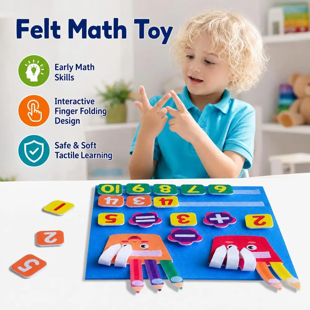 Montessori Math Toy Felt Finger Numbers Counting Early Learning Game Toddler Preschool Board Fine Motor Skill Kid Intelligence