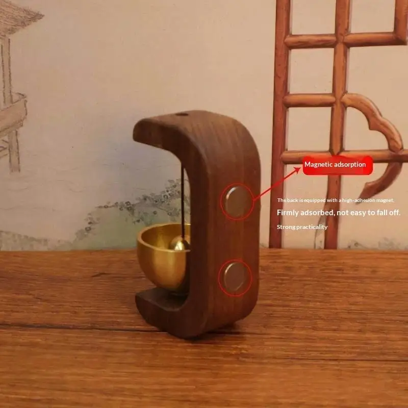 Magnetischer Holztürklingel mit Messingglocke und natürlichem Holzrahmen als Eingangsalarm und Erinnerung – Detail 10