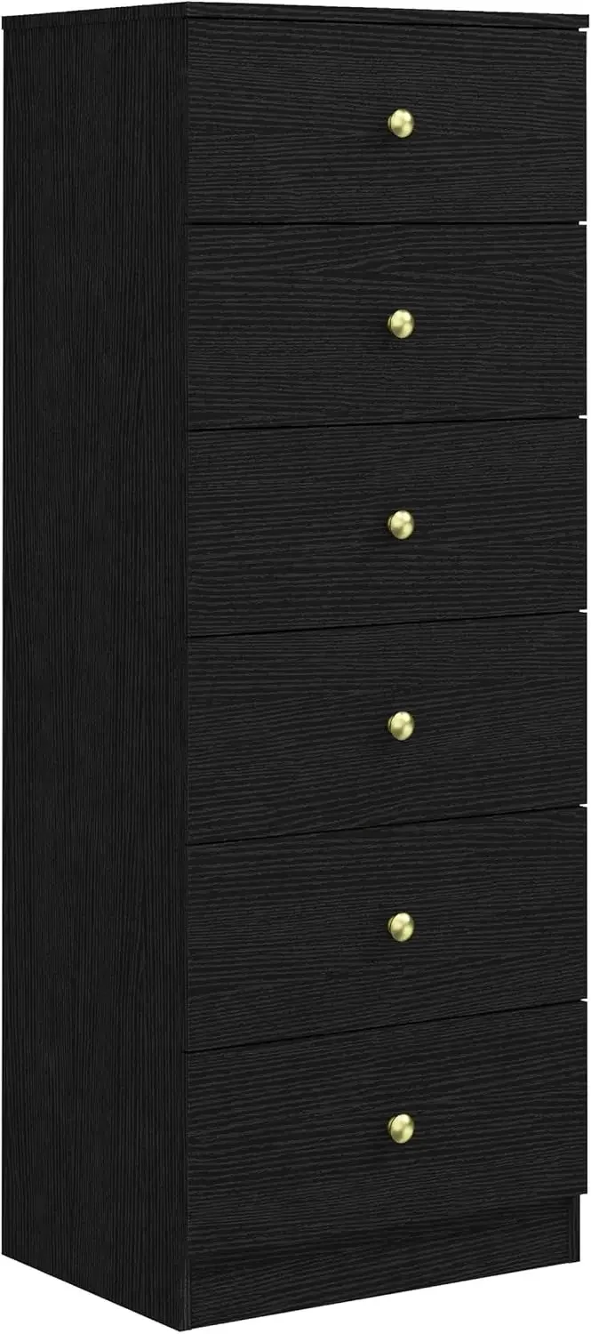 modern 6 drawer vertical dresser, wood tall chest of drawers n arrow storage organizer with wide drawers & metal gold handles fo
