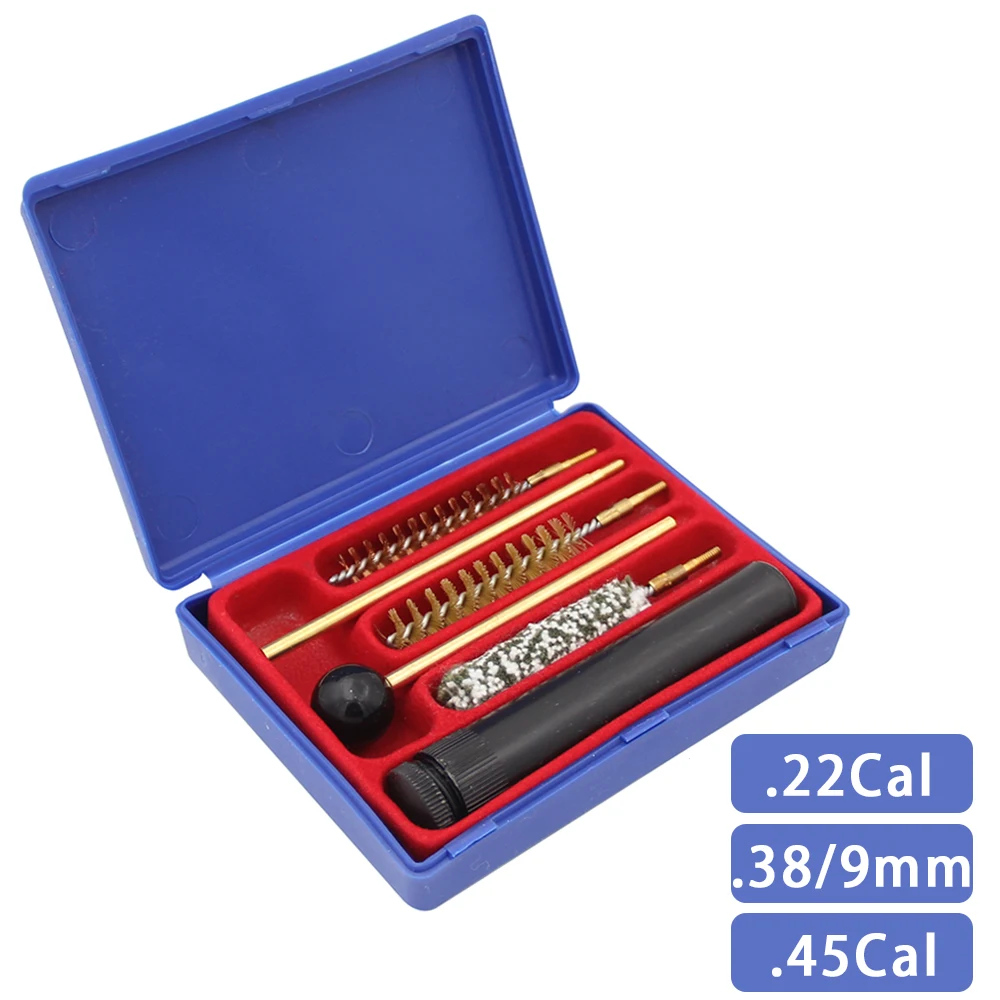 5 unids/set Kit de limpieza de pistola cepillo limpiador de orificio de pistola/mopa para.22/.223/.357/.38/.45 Cal 9mm 5,56mm juego de limpieza de pistola Universal