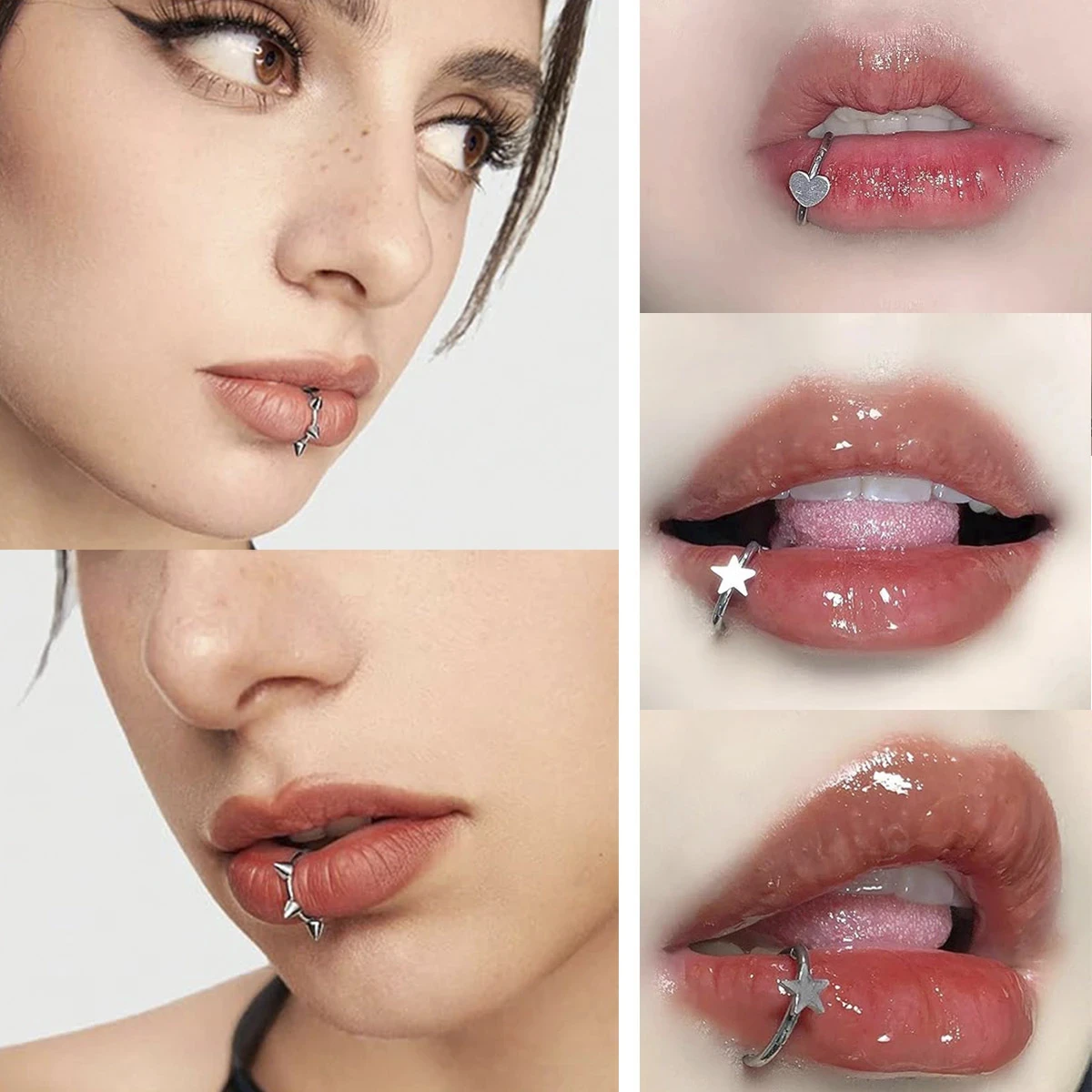 1 زوج مصاص دماء فانغ شكل الفولاذ المقاوم للصدأ وهمية الشفاه Labret ثقب الجولة فو الشفاه كليب الشرير غير ثقب الجسم ثقب المجوهرات #4