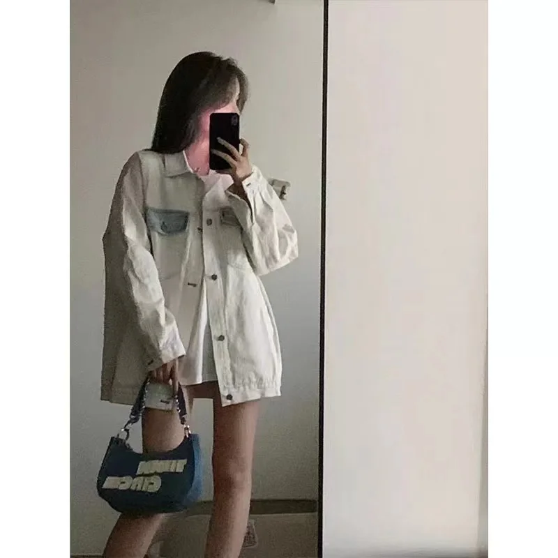 

Fat Sister's Design Feeling Pocket Contrast Denim Coat for Women Spring and Autumn 2024 New Versatile Korean Edition Jacket Top