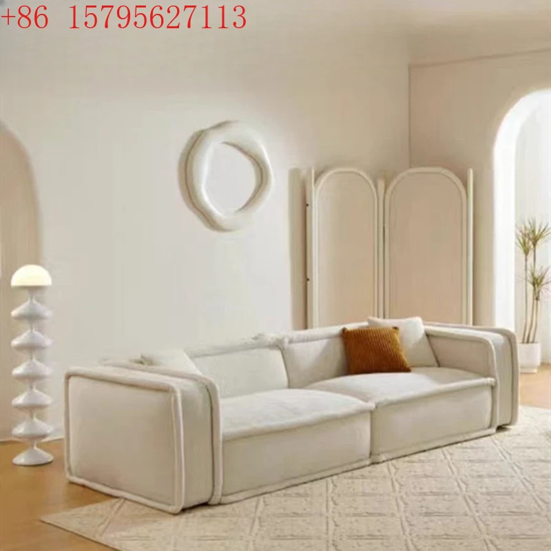 

Кремовый тканевый диван-мешок, модель комнаты, гостиной, трехместный диван