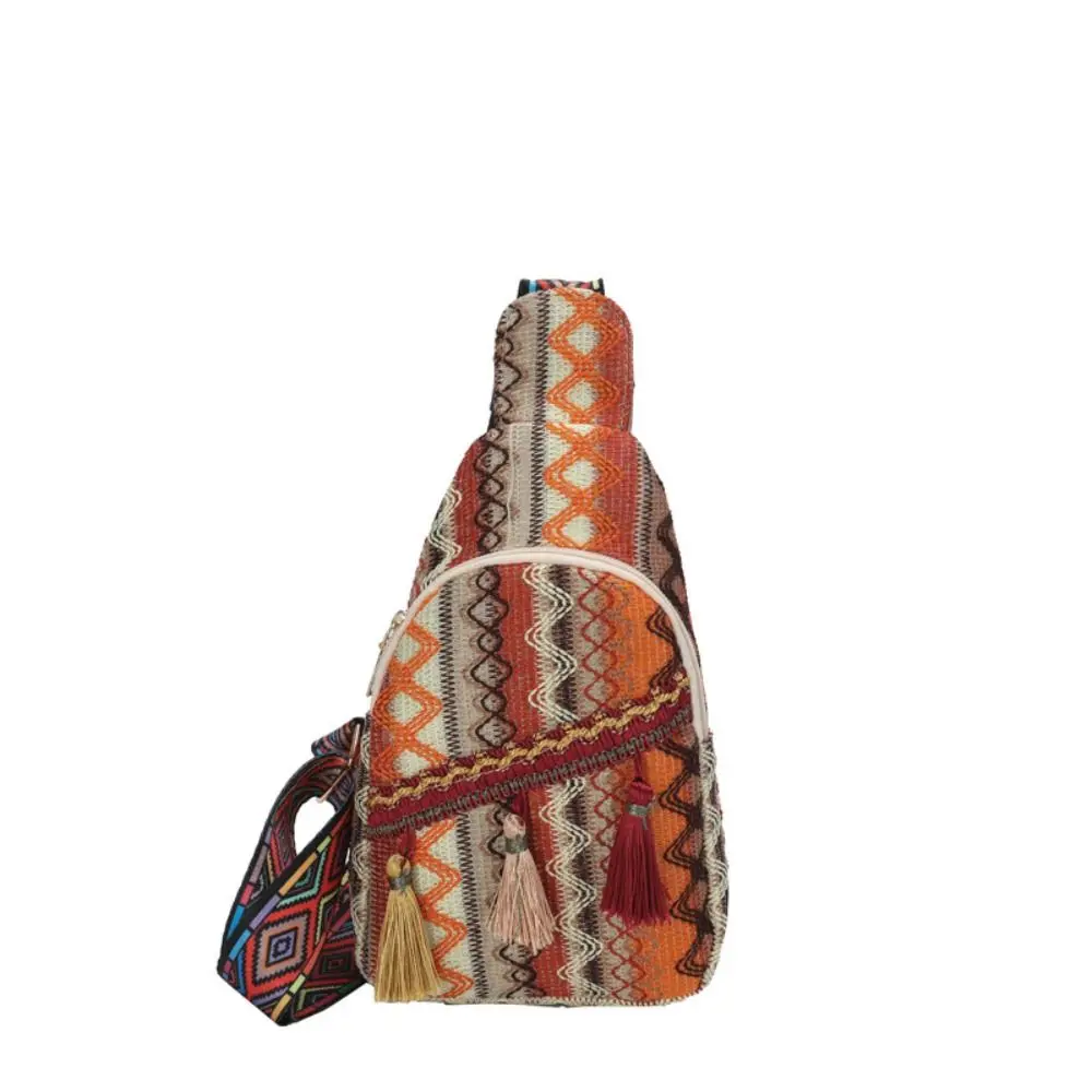 Bolso de hombro bohemio con borlas, bandolera de estilo étnico colorido, tejido de estilo coreano, combina con todo, bolso de pecho con flecos