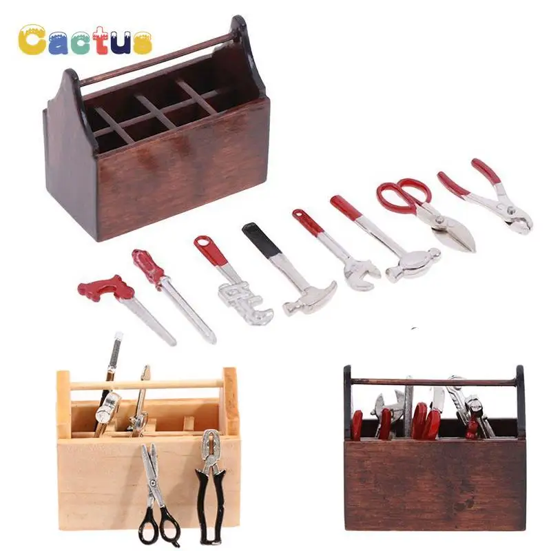 1 Set 1:12 Dollhouse Miniature Hammer Wrench Toolbox Handmade Mini Repair Tools Sets Toys Model Doll House Garden Accessories