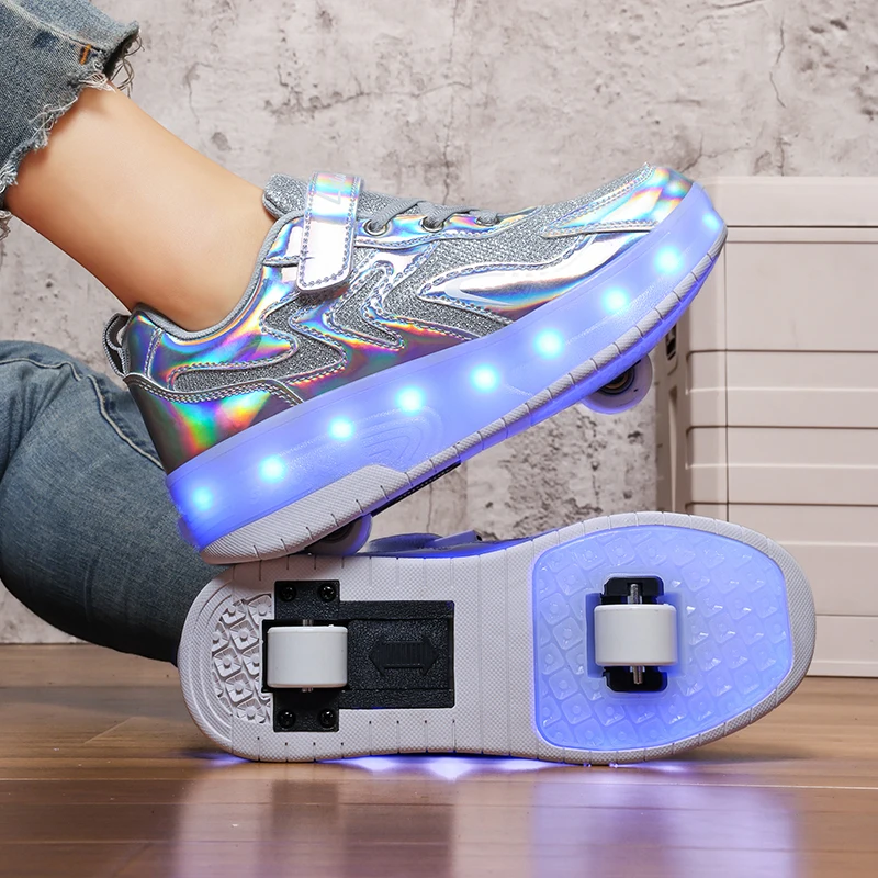 Kid Led Sneakers USB Charging Luminous Shoes Children Four Wheels Boys Girls Casual Shoes Glowing Outdoor Sport Roller Skates