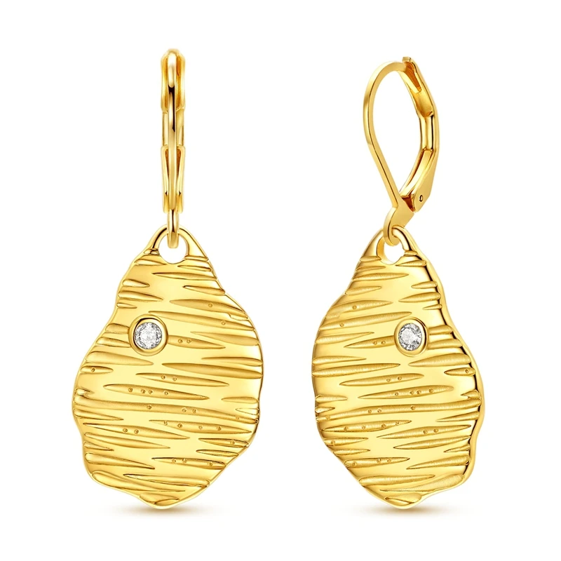 

925 Sterling Silver Earrings Women Sparkling Golden Water Ripple Drop Earring For Anniversary Wedding Jewelry Gifts