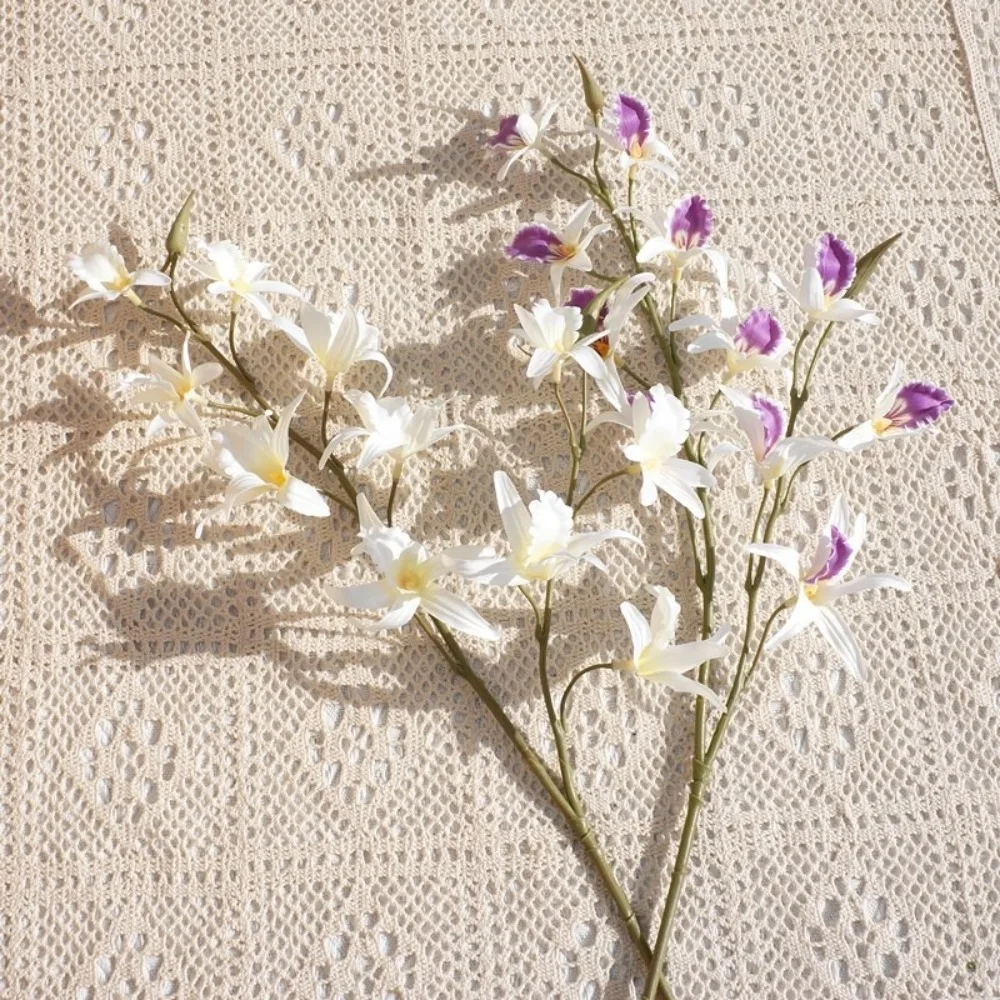 2 Fork Artificial Dendrobium Branch Realistic Handmade Simulation Orchids Real Touch Exquisite Fake Flowers Wedding Party Decor