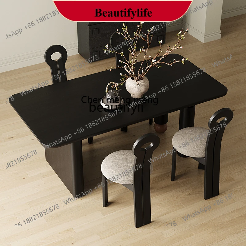 z183 French antique solid wood dining table rectangular household small apartment wabi-sabi wind, retro creative dining table