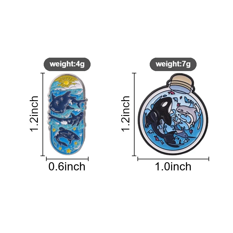 Ocean Capsule Shark Waves Sun Stars Enamel Pin, Marine Animal Brooch With Blue White Color For Sea Lovers And Casual Style