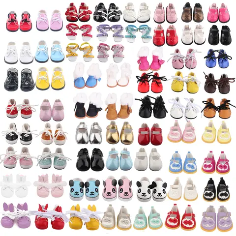 Chaussures de poupée en cuir PU de 5cm, nœud de lapin, chaussures à fleurs, sandales, baskets, bottes pour poupée américaine de 14 pouces, EXO, poupée en coton, jouet de poupée