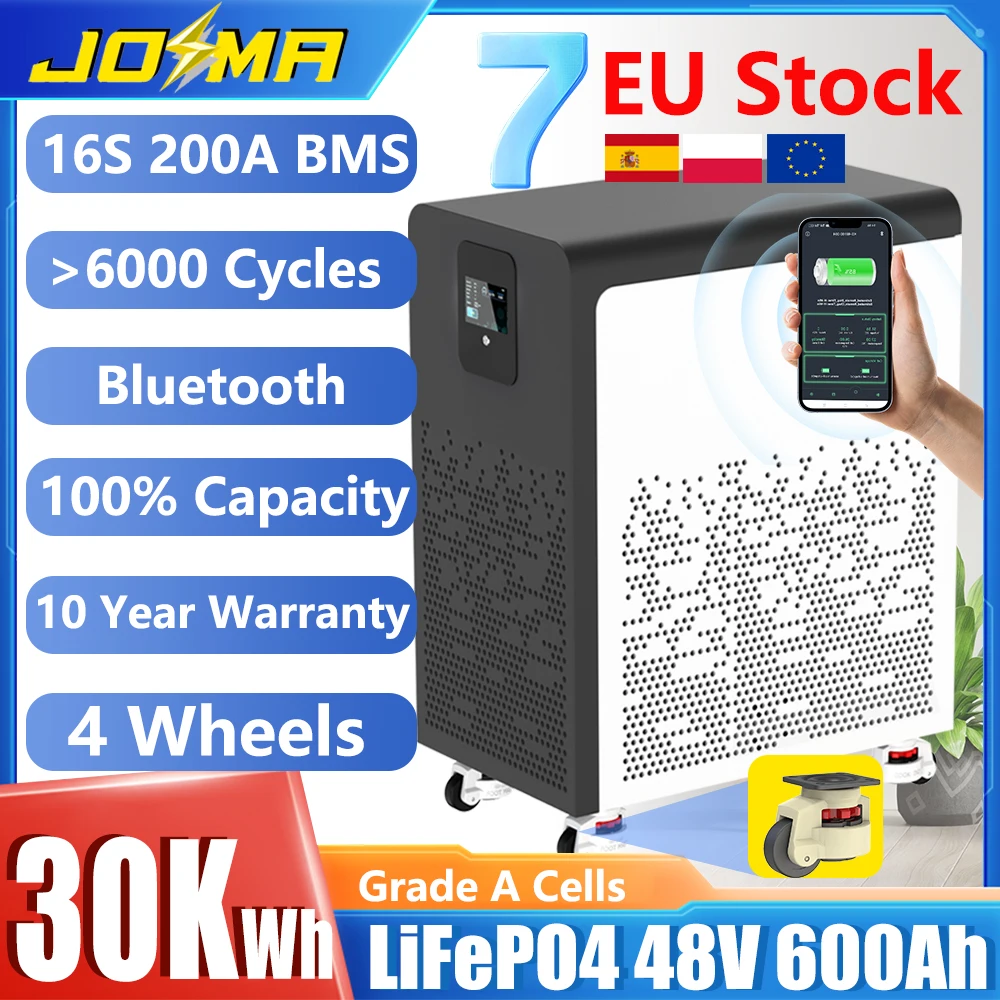

EU Stock LiFePO4 48V 600Ah Battery Pack 30Kwh 15Kwh 100Ah 150Ah 200Ah 300Ah 6000+ Cycles 200A BMS RS485 CAN Home Energy Storage