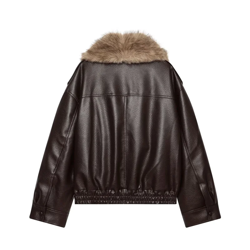 Guobioziy2026 Women's Autumn and Winter Oversized Plush Coat with Faux Leather Lapel  Loose Fit Suitable for Evening Gatherings