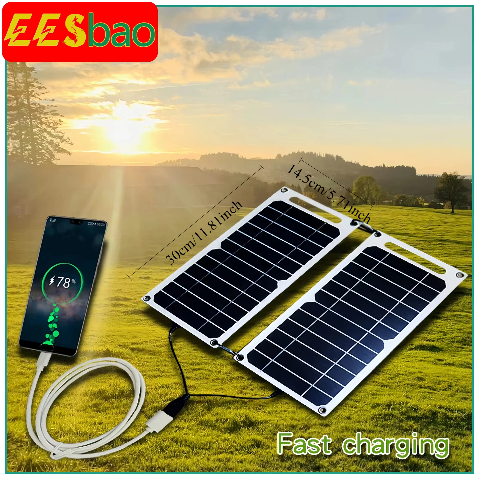 Panel Solar USB de 5-35W, resistente al agua, para exteriores, senderismo, Camping, batería portátil, Banco de carga para teléfono móvil, Panel de carga