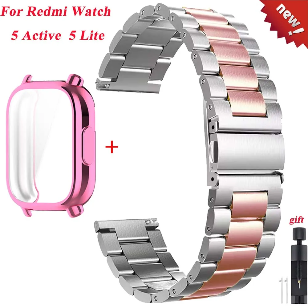 NEW Case+Luxury Metal Strap For Redmi Watch 5 Active TPU Soft Case For Xiaomi Redmi Watch 5 Lite StainlessSteel Watchband Correa