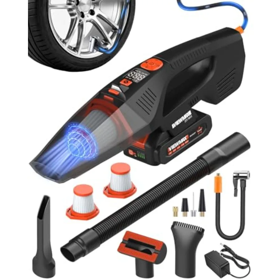 

2-in-1 Car Vacuum and Tire Inflator - 20V Cordless Handheld Vacuum Cleaner and 150PSI Air Pump with Pressure Gauge 18000Pa Suct