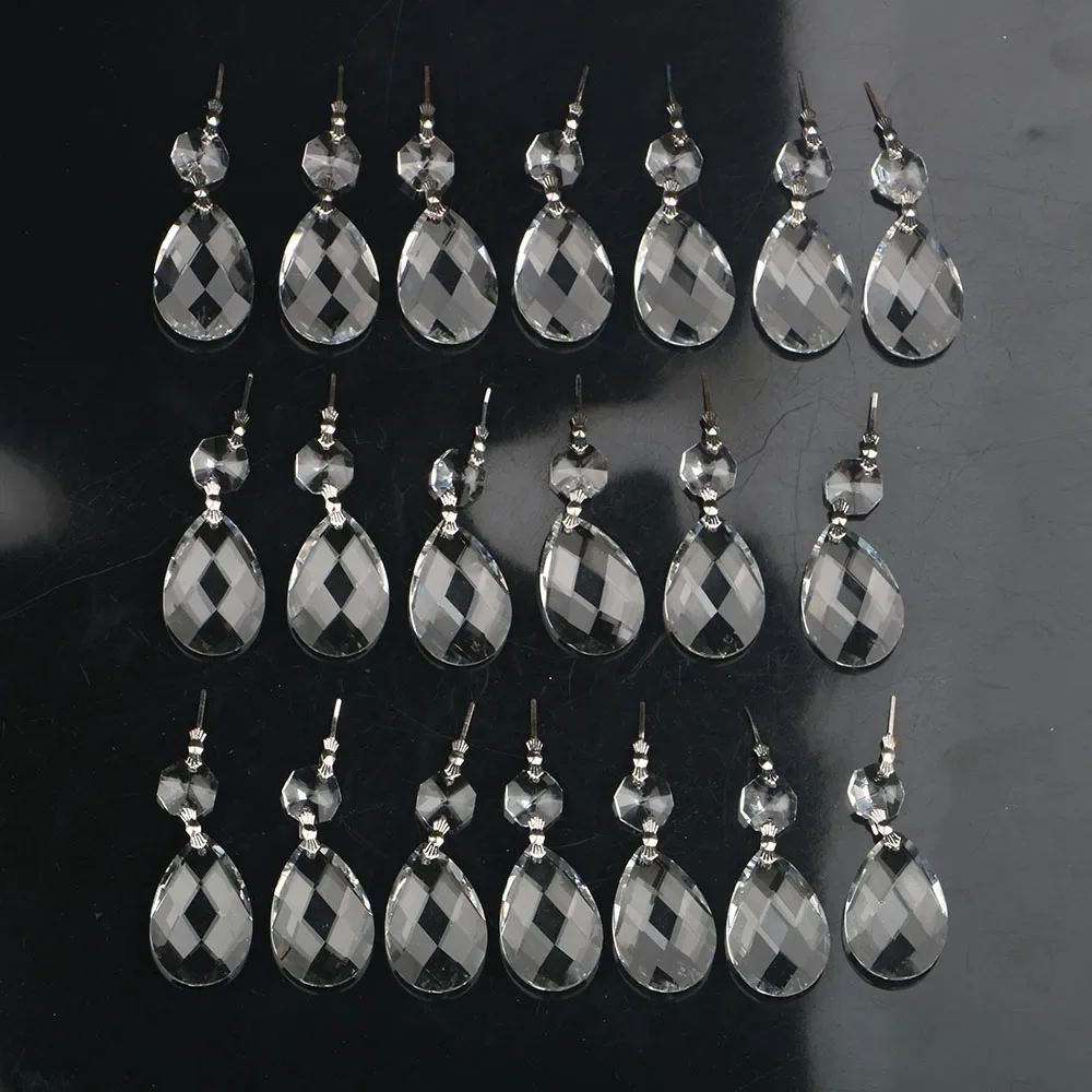 20pcs 38mm Clear Chandelier Crystals Lamp Prisms Parts  Crystal Bead Pendants Hanging Drops Pendants with Octagon beads