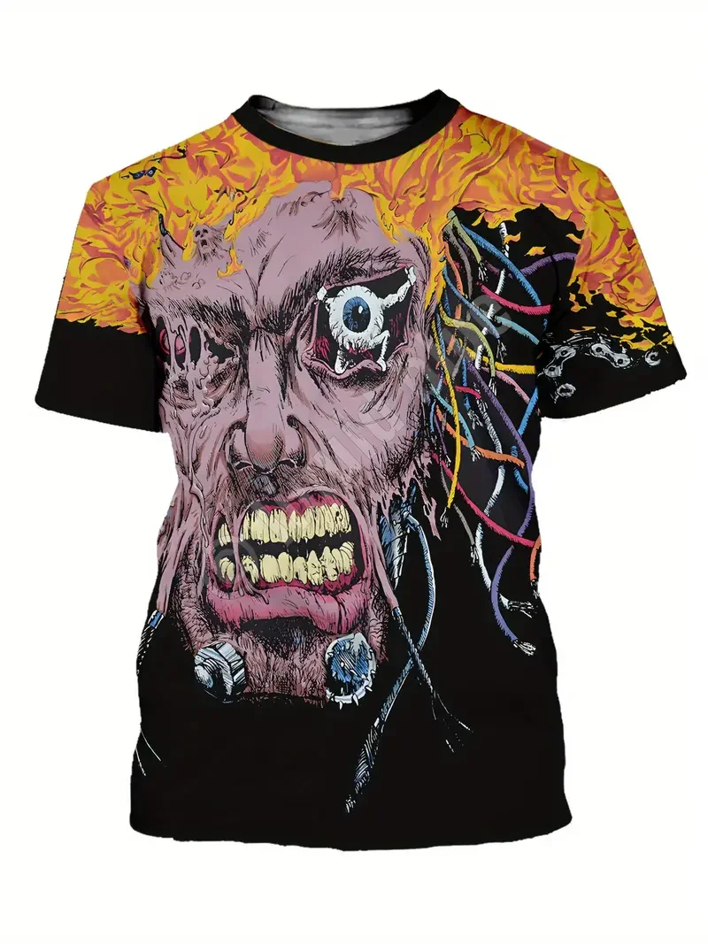 تي شيرت رجالي جديد ثلاثي الأبعاد بنمط وجه مطبوع كاجوال على طراز الشارع بأكمام قصيرة تي شيرت برقبة دائرية ملابس كبيرة الحجم #2