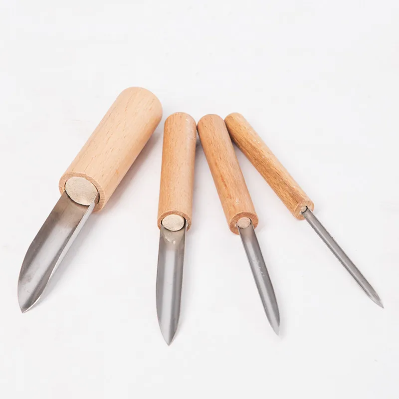 Pottery Tool Puncher 4 Pieces/set Stainless Steel Head Wooden Handle Semicircle/circle Turn Hole Punching Chisel Grooving Tool view 3