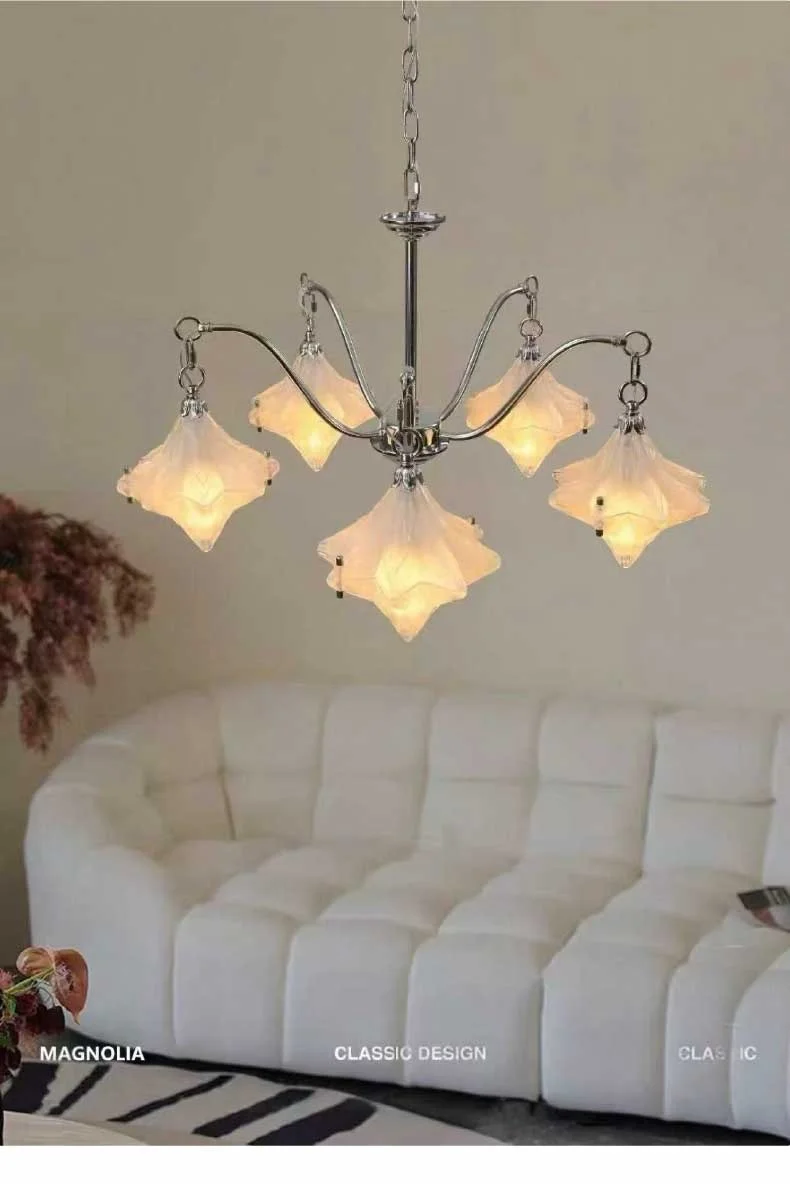 Glass Star E14 Chandelier French Chrome Iron