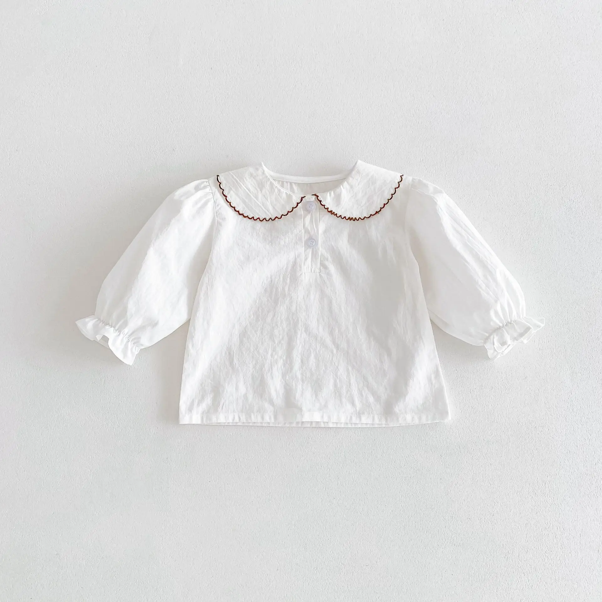 2024 spring clothing new baby bag pants Korean version of female treasure embroidered suspenders + lapel long-sleeved shirt