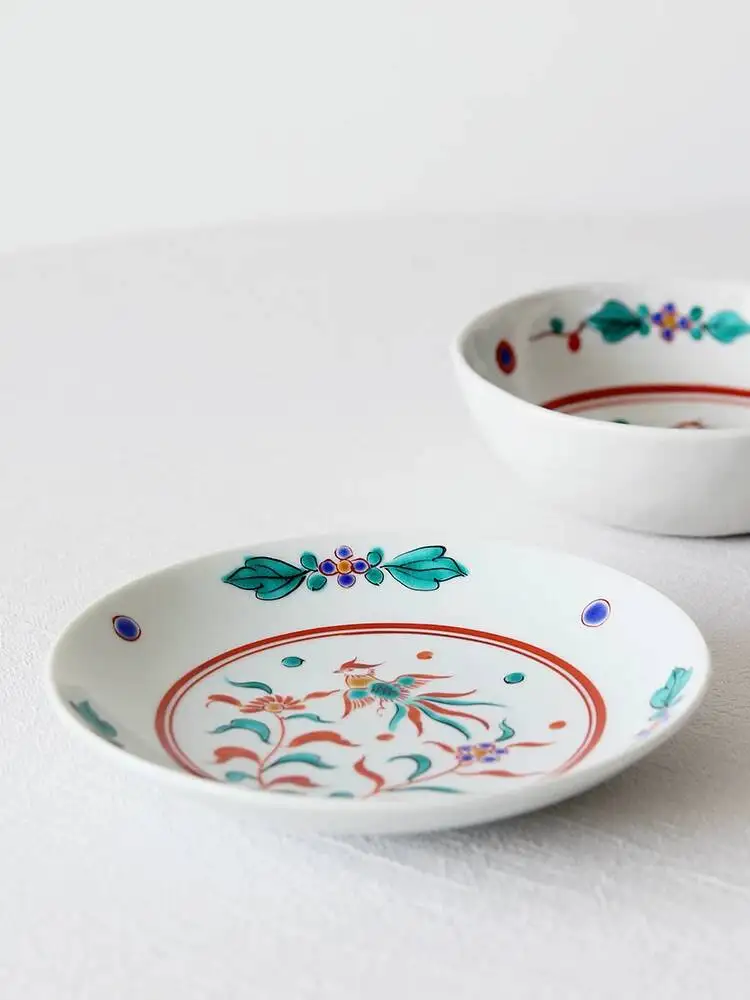 

In Stock Imported Kutani Ware Painted Phoenix Pattern Round Plate Small Bowl Japanese Ceramic Tableware