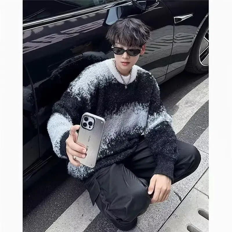 

Мужской вязаный свитер оверсайз American Lazy Sle Thi, теплая верхняя одежда, свободная посадка, осень-зима, длинное волокно из полиэстера...