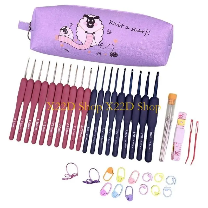 

X22D 19 Size Crochet Hooks Ergonomical Crochet Hook Set for Arthritics Hands 0.6mm to 6.0mm Crochet Kits Crocheting Needle