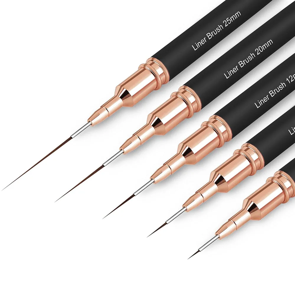 5 Größen schwarzer Nail Art Liner Pinsel Malerei Nageldesign Stift / 8/12/20/25 mm Zeichenwerkzeug für lange Linien dünne Details Maniküre Stift – Detail 5