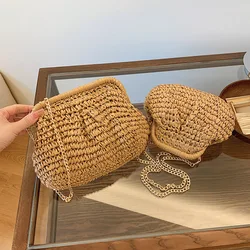 Trendy Design Straw Clip Clutches Handbag and Purses Totes Shoulder Crossbody Bag for Women 2024 New Summer Beach Messenger Bags