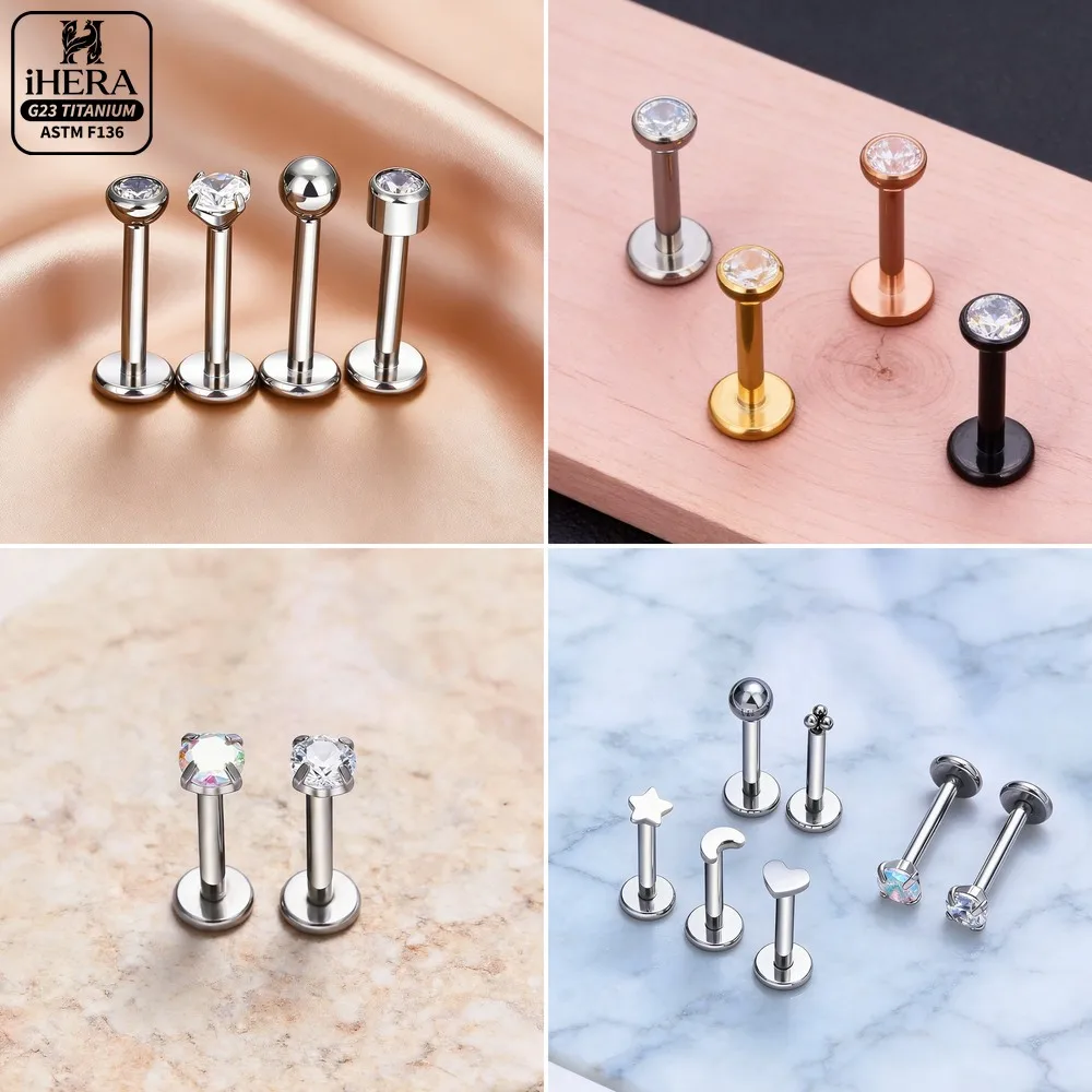 12PCS/LOT 18G G23 Titanium Basic Simple Round CZ Labret Stud ASTM F136 Titanium Piercing Jewelry Wholesale Bulk Set Lip Ear Stud