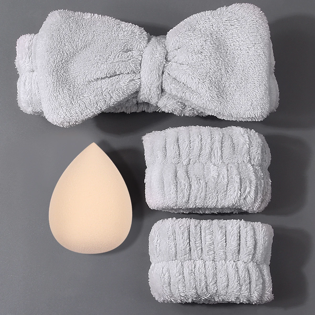 4/3/1PCS 슈퍼 소프트 페이셜 클렌징 세트, 리본 스타일 헤어 밴드/손목 스트랩 + 건식 및 습식 겸용 스펀지 에그 뷰티 도구