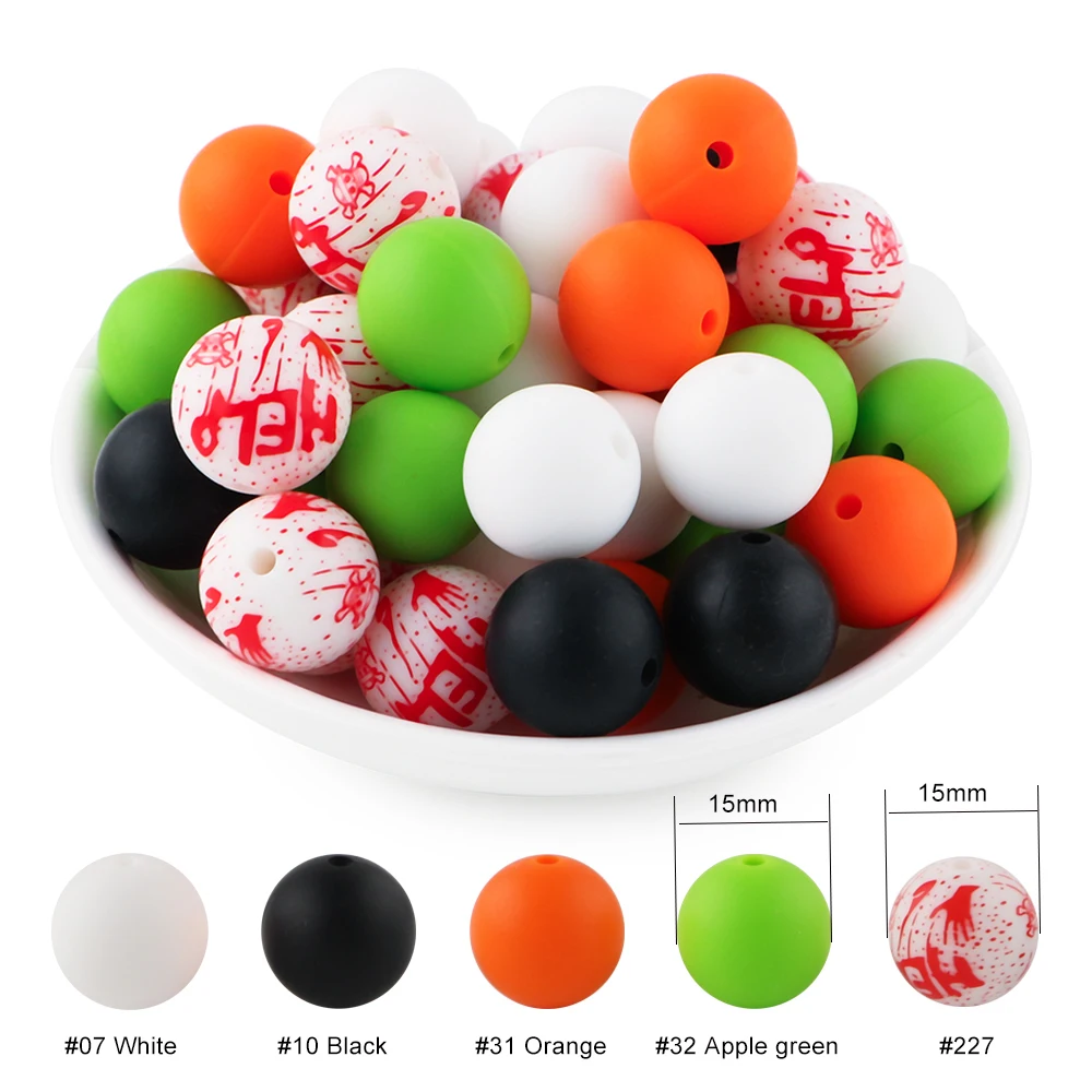 Halloween Silicone Focal Beads Round Beads Silicone Lentil Beads Set Use For Beadable Pen Keychain DIY Handmade Accessories