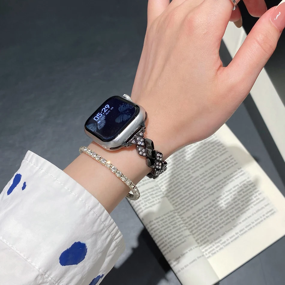 Wheat Ear Diamond Strap For Apple Watch Series 11 10 9 8 7 6 SE 5 UItra iWatch 49/46/45/44/42/41/40/38mm Luxury Jewelry Bracelet