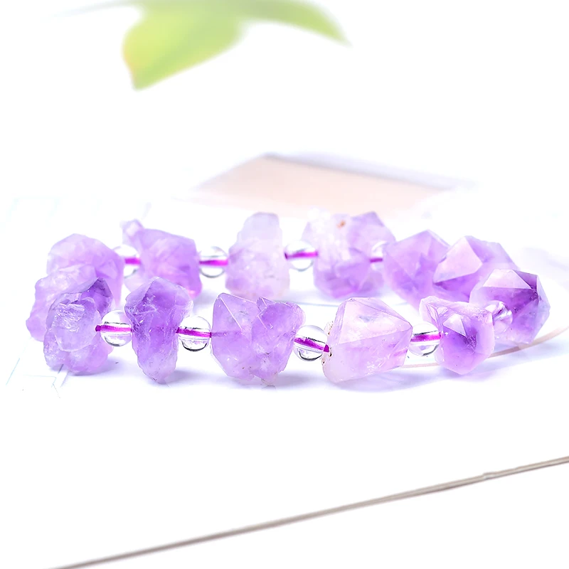 Irregular Natural Amethyst Gem Bracelet Stretch Bracelet Lady's Reiki Cure DIY Gift Stylish Simple Pendant Decorative Jewelry