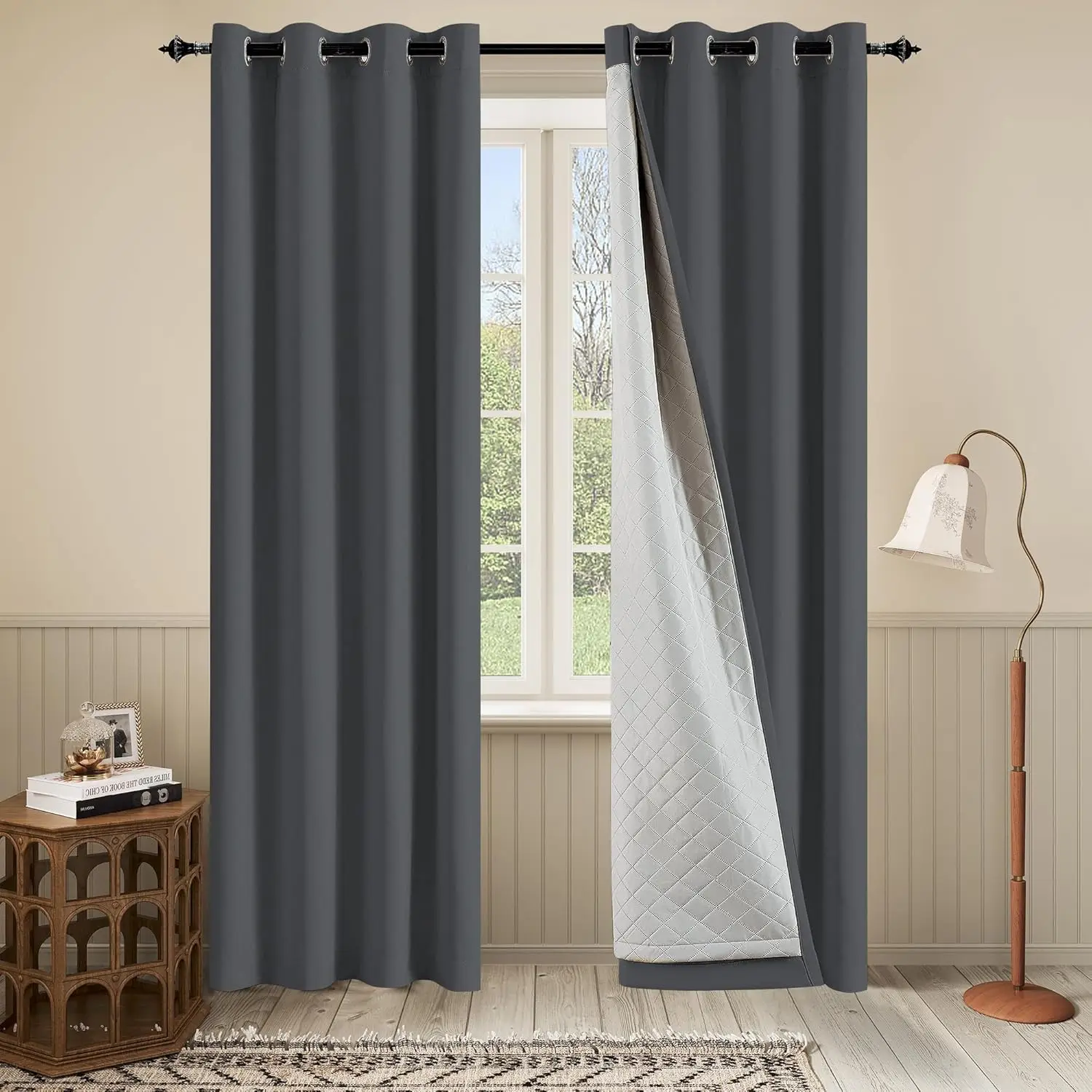 

Noise Canceling Curtains Soundproof 3-in-1 Grommet Full Blackout Curtains for Bedroom Living Room 1 Panel（Grey,50x96 In