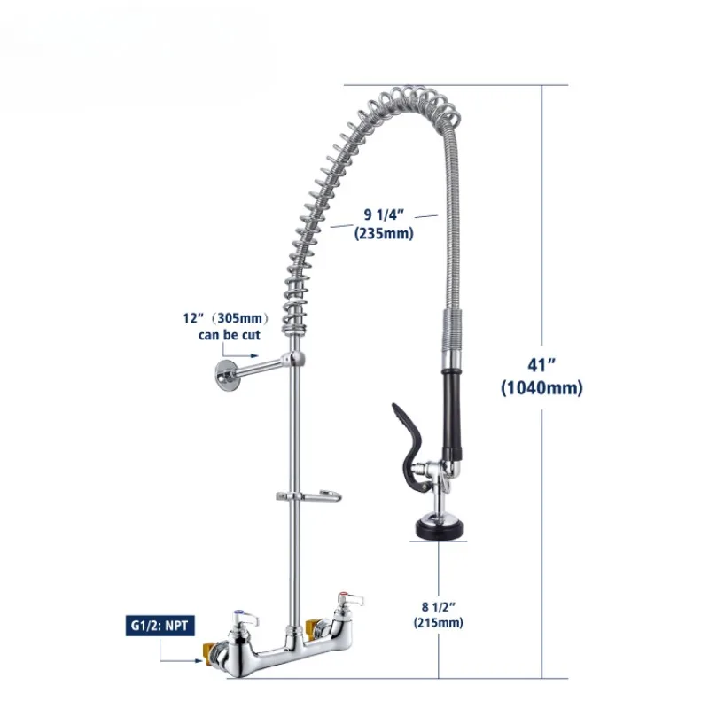 Commercial Pre Rinse Sprayer Kitchen Sink Faucet Kitchen Wall-mount Pull-down Faucet