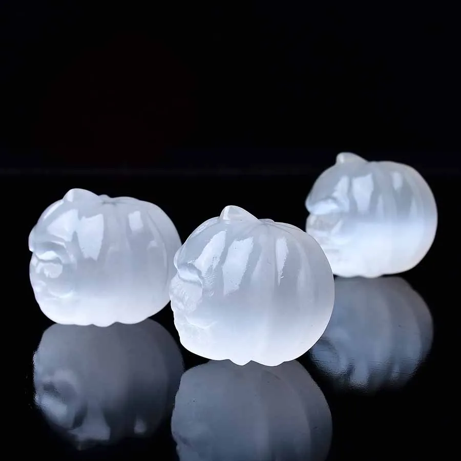 1PC 100% Natural White Selenite Pumpkin Shaped Hand Carved Skull Plate For Reiki Healing Crystal Hallowmas Quartz Mineral Gifts