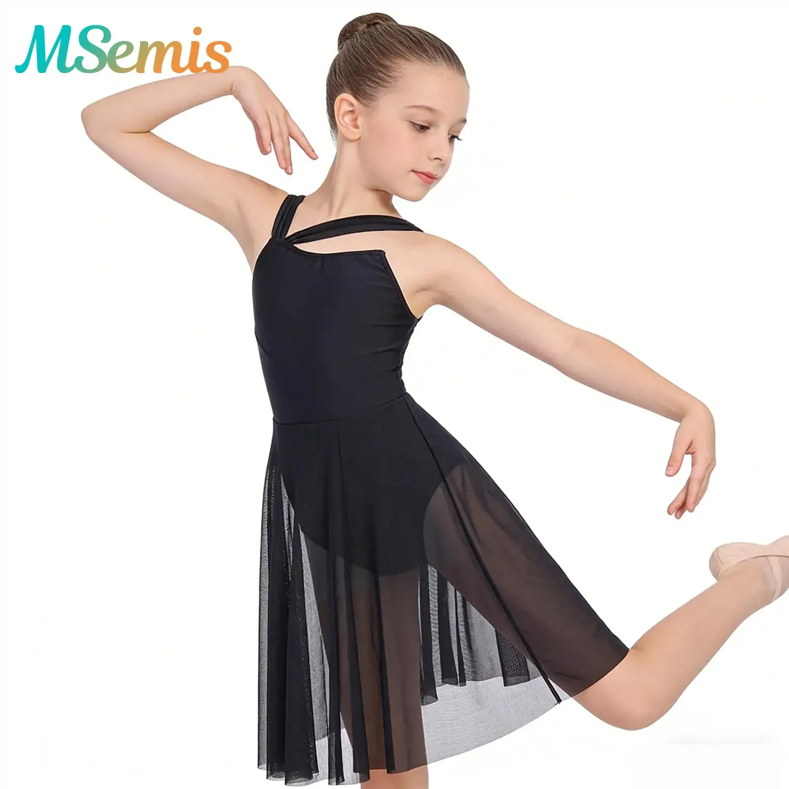 

Children Ballet Tutu Dress Kids Girls Sleeveless Mesh Dancewear Gymnastics Training Leotard Modern Contemporary Dance Costume