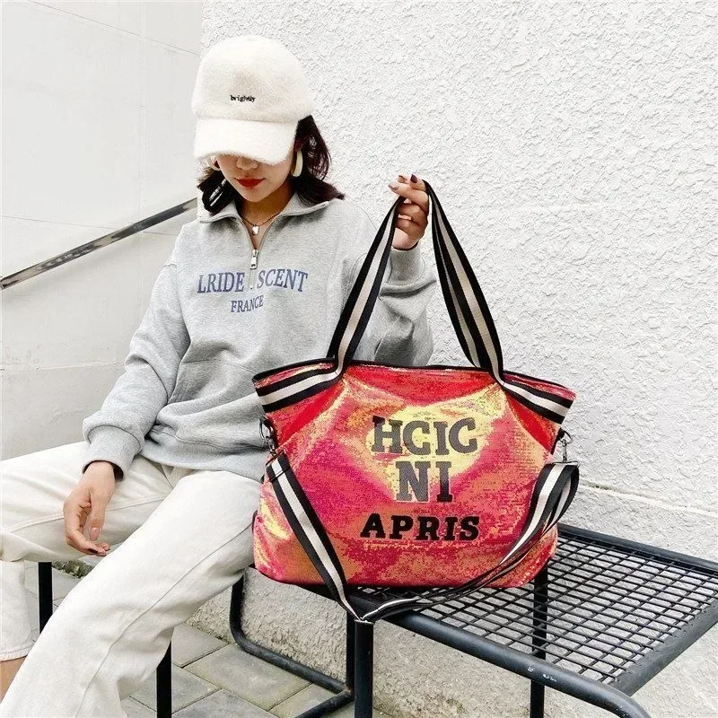 Go Out Travel Bag Women's Crossbody Shoulder New Large Capacity Lightweight Sequin Tote Bag for Short Trips Out Duffel Handbags