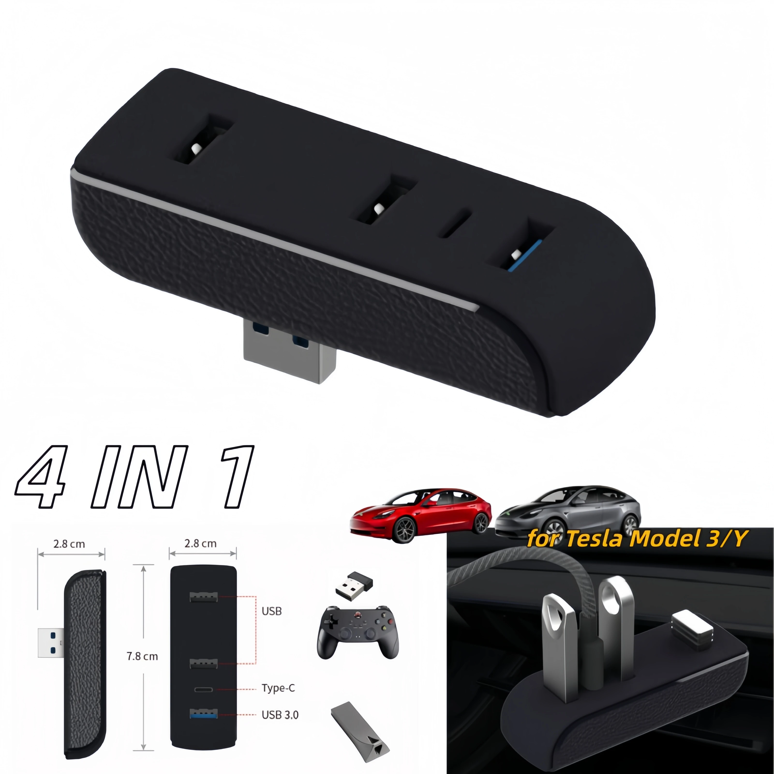 For Tesla Model 3 Y Glove Box USB Hub Docking Station 4-in-1 Extender Fast Charging Data Transfer Upgrade Car Accessories
