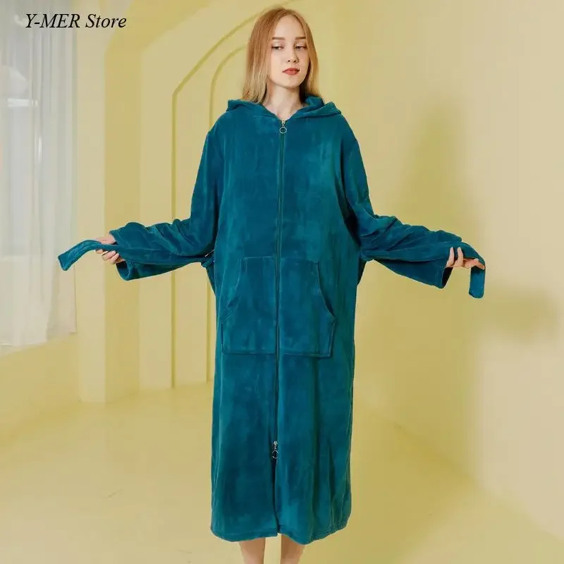 Couple Winter Autumn Sleepwear Warm Flannel Bathrobe Gown Hooded Nightwear Men\'s Sleepwear Loose Loungewear Thick Homewear