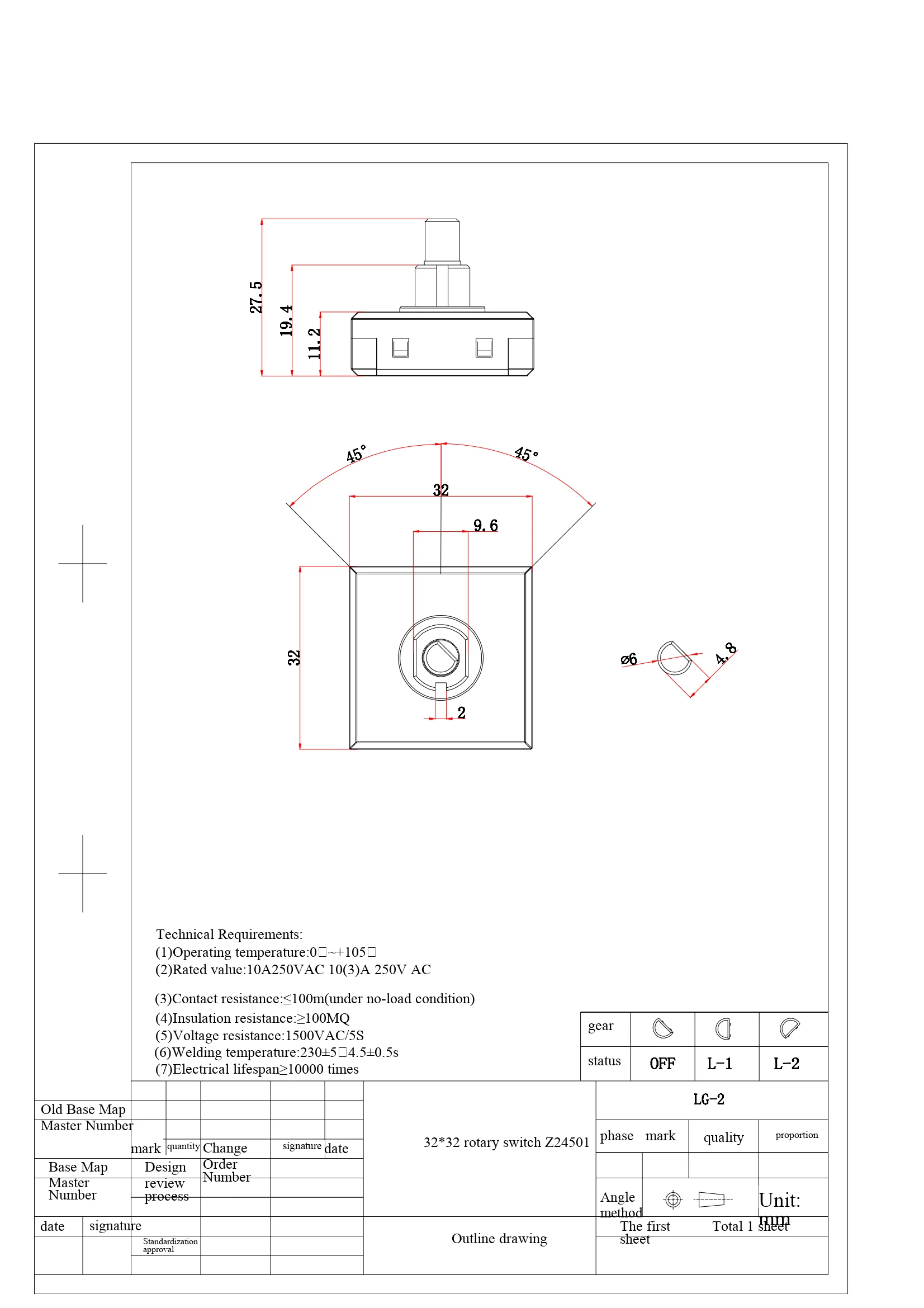 10(3A) 32-mm-Quadrat-Drehschalter, 4-poliger Stecker, für elektrische Kochtöpfe, Gesundheitstöpfe, Schalter zur Drehzahlregelung von Ventilatoren – Detail 3